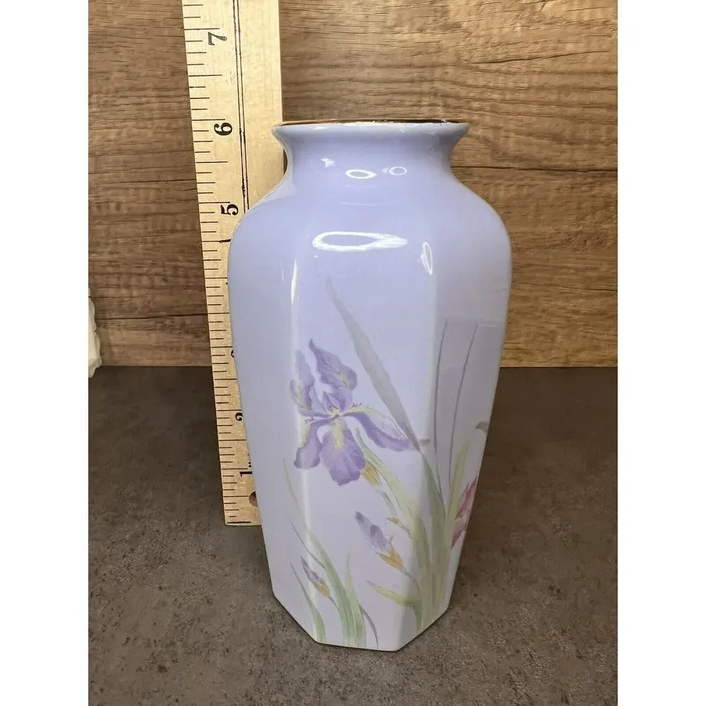 Vintage Otagiri Japan Periwinkle Irises Flower Bud Vase Medium